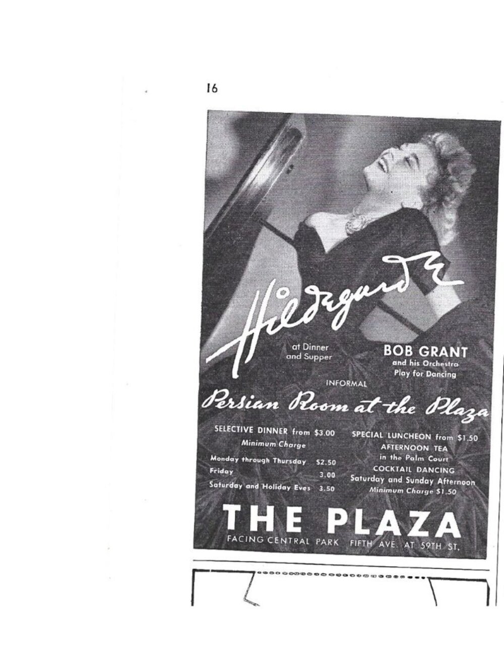 Print Ad Hildegarde At Dinner Supper Persian Room At The Plaza NYC AD 1942 WWII
